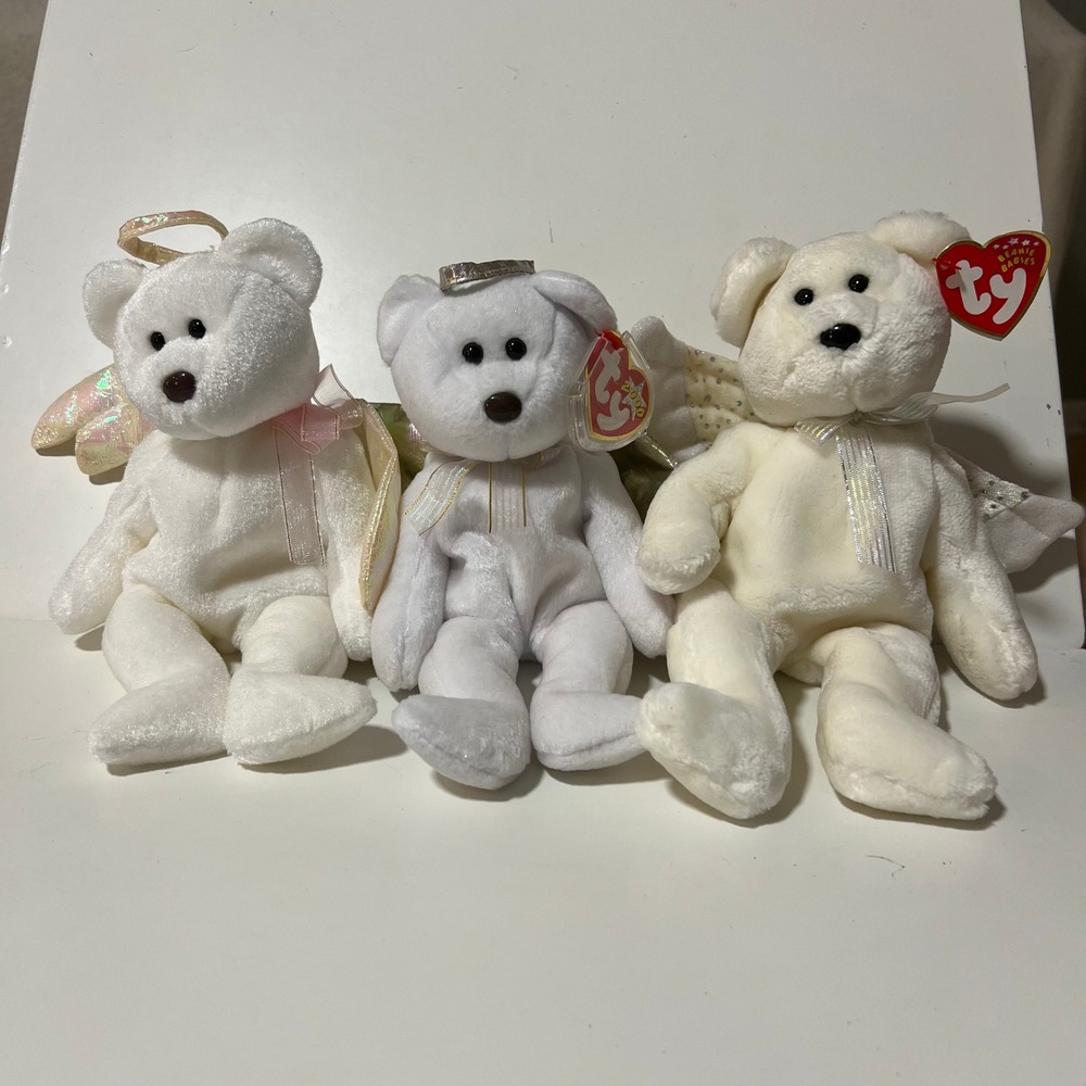 Ty Beanie Babies Angel Bear Lot Halo‎ Halo II Herald White Plush Wings 1998-2002